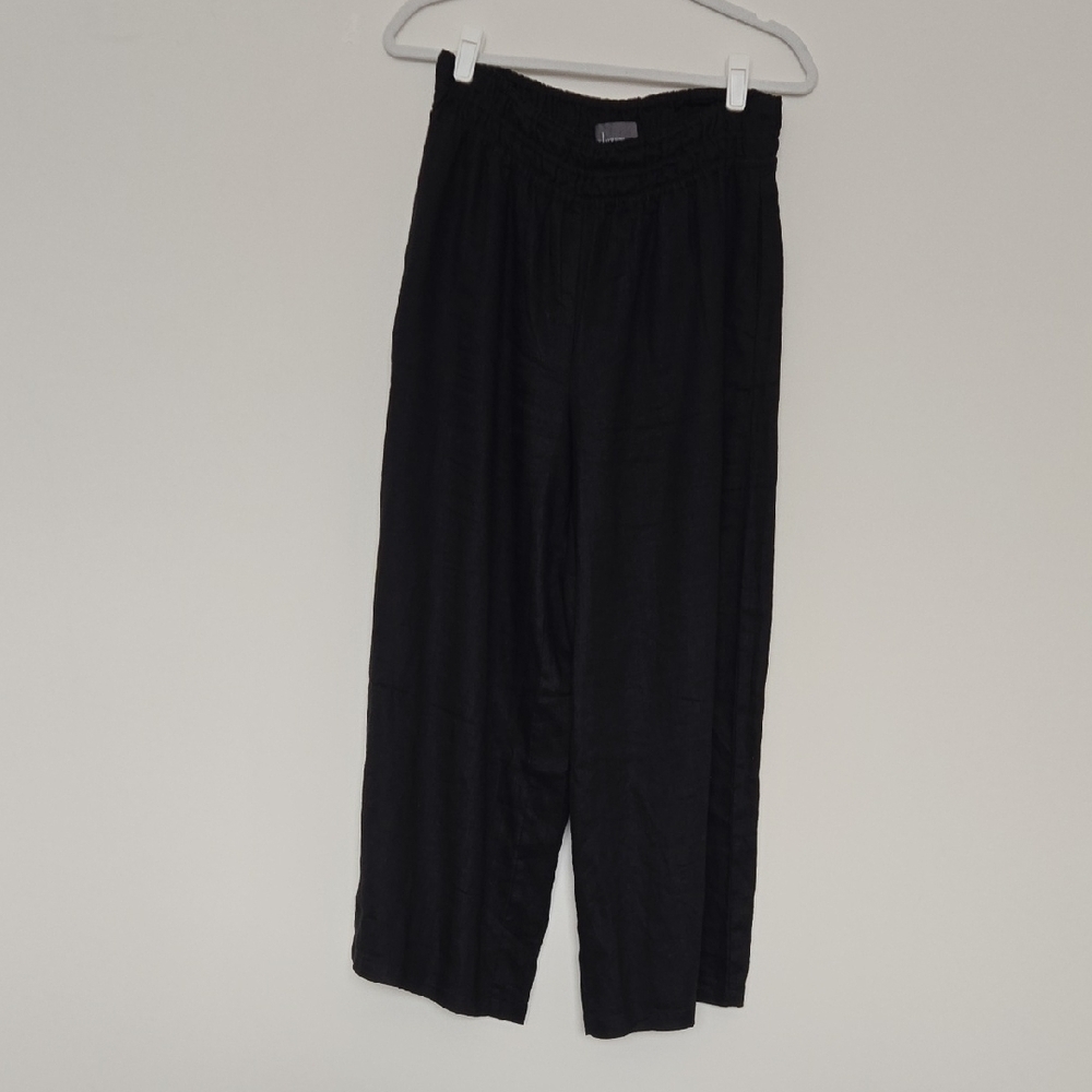 Anthropologie Black Wide Leg Linen Pants with Pockets Bohemian Chic Normcore | S